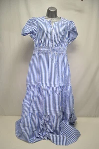 Neu mit Etikett Quitte 100 % Bio-Baumwolle Stufen Maxi Azurblau Streifen Kleid Größe Medium - Bild 1 von 5