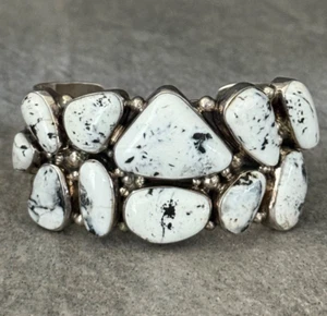 Navajo NAKAI & G SECATERO White Buffalo Turquoise Chunky Sterling Bracelet 105+g - Picture 1 of 13