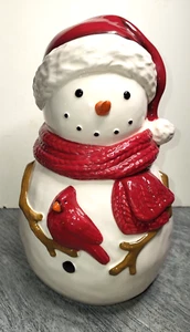Barattolo biscotti Yuletide quadrato San Nicola pupazzo di neve con cardinale 11,5” ottime condizioni - Foto 1 di 6