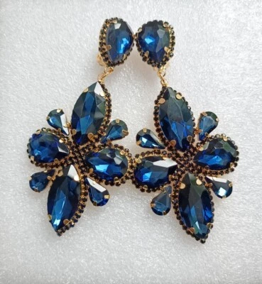 1 paar Ohrringe Clip XXL Acryl goldfarben/blau extravagante Form Modeschmuck - Bild 1 von 4