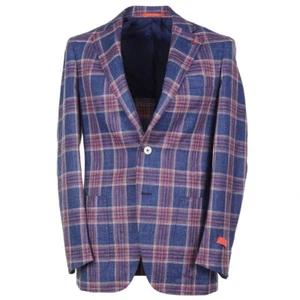 Isaia Napoli Blue-Pink Woven Check Wool-Silk-Linen Sport Coat 38R (Eu 48) NWT - Picture 1 of 12