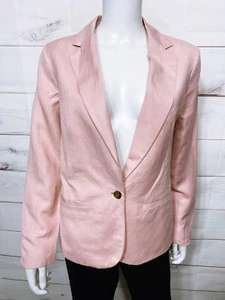 A New Day Womens Blazer Size 8 Pink One Button Lined Pockets Linen & Rayon - Picture 1 of 6