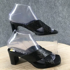 Calvin Klein Dylan Heeled Sandal Womens 6 Black Slip On Snake Embossed Strap - Picture 1 of 16