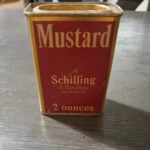 Vintage 1930s Schilling & Co Mustard Spice Tin 2 Ounces *NOT EMPTY* - Picture 1 of 6