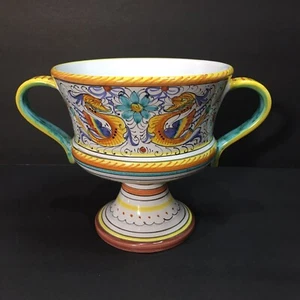 Two Handle Dipinto Lavorato A Mano Hand Painted Dragon Vase - Picture 1 of 11