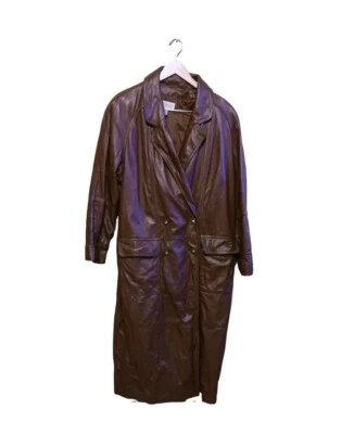 Maxi gabardina vintage años 80 juntos de cuero de doble botonadura marrón para mujer talla 16 Foto 1 de 4