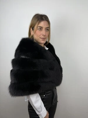 Black Fur Shawl, Fox Fur Stole, Fur Wrap, Top Quality Black Fur Shawl - Image 1 of 4