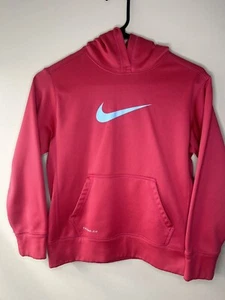 Girls NIKE pullover hoodie sweatshirt pink w/ Gray swoosh Size MED Therma-Fit - Picture 1 of 7