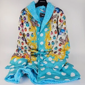 VERSACE Schmetterlinge Barock Azur Blau/Mehrfarbig Unisex Langer Bademantel Neu - Bild 1 von 10