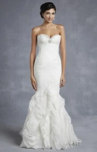 Women’s 12 Blue Sweetheart Mermaid Ivory New $2275 Strap Strapless Wedding Dress - Picture 1 of 12