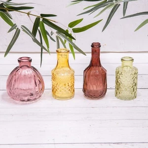 4 jarrones vintage de vidrio con estampado de flores rosa, verde carmesí y amarillo - Imagen 1 de 5