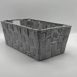 Woven Silver Fabric Storage Basket - 11.75" x 6.75" x 4.37" - Picture 1 of 4