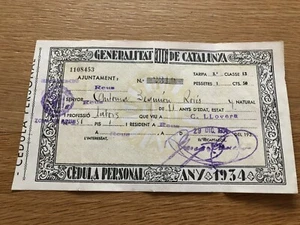 Antiguo - Generalitat de Catalunya - Cèdula Personal - Ajuntament de Reus - 1934 - Imagen 1 de 2