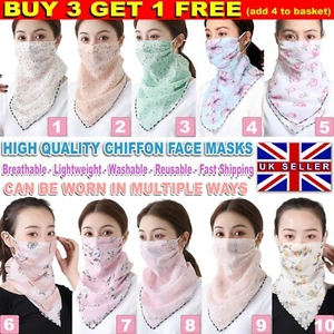 FACE COVERING MASK CHIFFON BANDANA REUSABLE SCARF WASHABLE BREATHABLE BALACLAVA - Picture 1 of 18