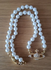 Vivienne Westwood Gold tone mini bas relief pearl Orb choker Necklace UK - Picture 1 of 8