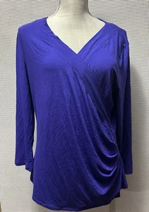 LAUREN RALPH LAUREN Faux Wrap 3/4 Sleeve Jersey Top Purple Size XL Black Label - Picture 1 of 9