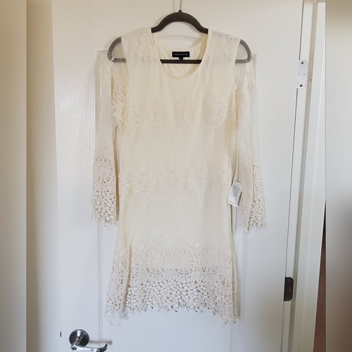 OFF WHITE Atmosphere Mini Abito Invernale in Pizzo Uncinetto Bianco Off Nuovo con etichette Taglia Media