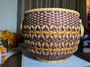 VTG Certified Lucille Lassiah Native Indian White Oak Wood Hand Woven Basket - Imagen 1 de 18