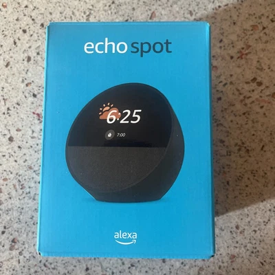 Newest Amazon Echo Spot alarm clock w/ vibrant sound New Sealed  BLACK - Image 1 of 4