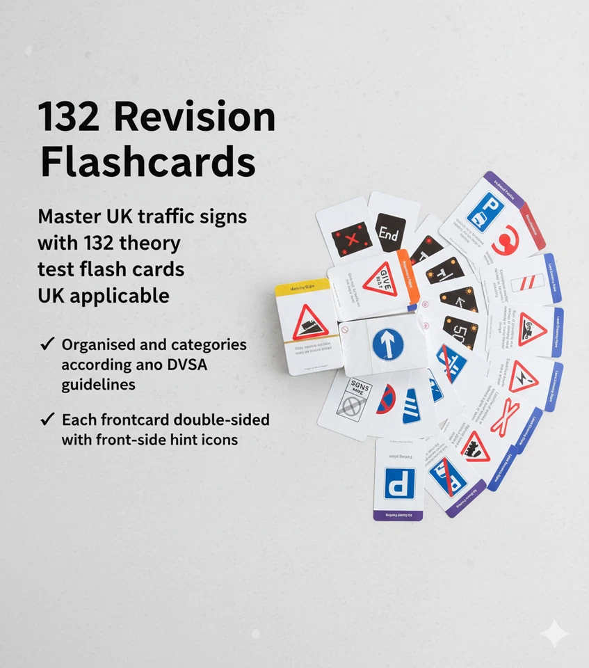 132 Revision Flash Cards: UK Theory Test 2025 - Traffic Signs Mastery - DVSA - Image 1 of 2