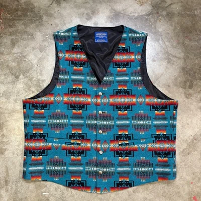 Pendleton High Grade Western Wear Turquoise Aztec Wool Vest Mens XL - Image 1 of 4