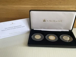 Jubilee Mint - UK New & Old £1 Coin Collection Silver Enhanced In Fine Gold 2017 - Picture 1 of 6