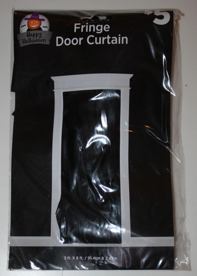 Halloween Fringe Door Curtain 3ft x 8ft Black Holiday Doorway Decor Indoor - Image 1 of 1