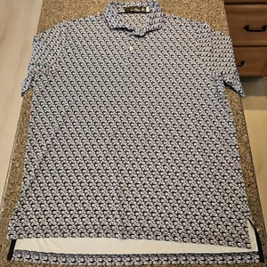 RLX Ralph Lauren Shirt Mens L Blue Polo Performance Golf Motorcycle Pattern EUC - Picture 1 of 12