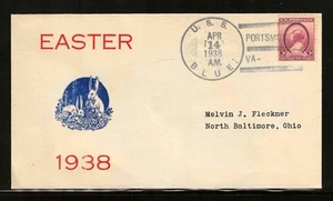 1938 - USS BLUE PORTSMOUTH VIRGINIA - EASTER - PRINTED CACHET - Picture 1 of 2