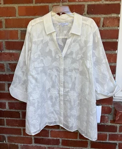 Foxcroft Damen Neu mit Etikett Bluse Shirt 22W Elfenbein Ton in Ton Blumenmuster $ 86 Neu - Bild 1 von 5