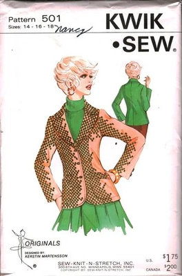 501 Vintage Kwik Sew SEWING Pattern Misses Fitted princess Lined Blazer 1970s 18 - Image 1 of 2