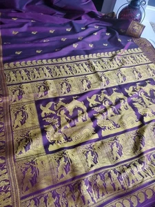 Women Pure Silk Baluchari Ramayan Handloom Authentic Designer Indian Wedding - Picture 1 of 21