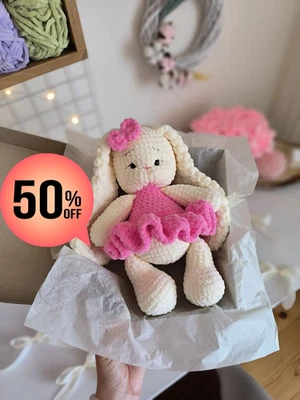 crocheted handmade plush bunny,crocheted animal, crocheted toy,a bunny as a gift - Image 1 of 4