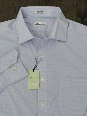 NUEVA Camisa Peter Millar Abotonada Para Hombres 17 Larga Guinga Cuadros Corona Rendimiento Foto 1 de 4