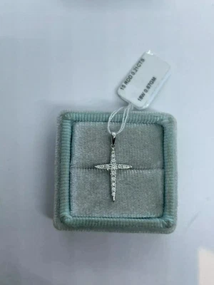 1Ct Round Real Moissanite Small Cross Pendant 14K White Gold Plated Free Chain - Image 1 of 4