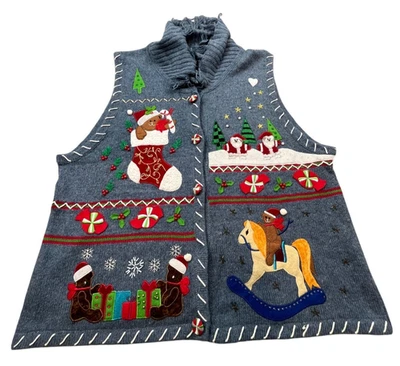 Винтажный рождественский свитер жилет женщин XL праздник вышитая новинка шаль воротник - Изображение 1 из 4