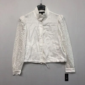 NWT INC Women 100% Linen Snap Button Eyelet Jacket Size Large White B286 -20 - Picture 1 of 15