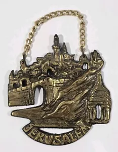 Vintage Messing Jerusalem Skyline Szene hängende Wanddekoration 4,5 Zoll x 4,5 Zoll - Bild 1 von 8