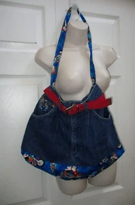 Denim Purse Shoulder Bag Lee Jeans Motorcycle Biker Pig Fabric Trim Red Belt New - Picture 1 of 22