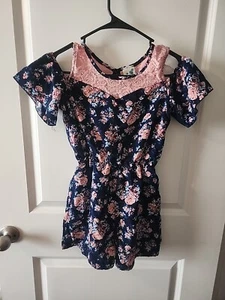 Lily Bleu Girls Romper Shorts Size 12 Flower Pattern Blue Pink - Picture 1 of 6