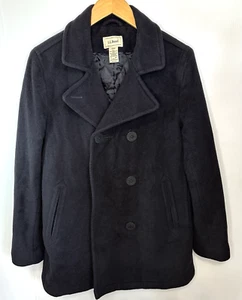 LL Bean Pea Coat Jacket vintage Navy Blue Lambswool heavyweight knit Women's 12 - Imagen 1 de 12
