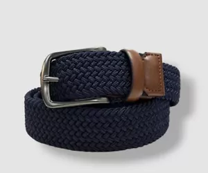 Perry Ellis Mens Blue Webbed Braided Leather Trim Stretch Belt Sz M 34/36 - Picture 1 of 1