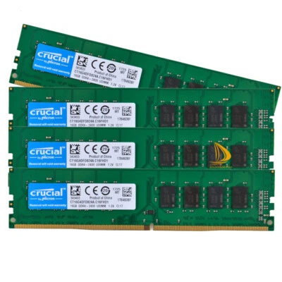 Crucial 4x 16GB 2RX8 PC4-2400T DDR4 19200MHz 288Pin UDIMM Desktop Memory RAM - Image 1 of 4