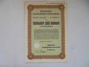 Sächsischer Landeskulturrentenschein über 500 Goldmark (1928) - Bild 1 von 1