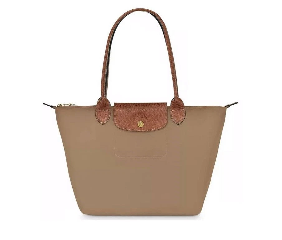 LONGCHAMP Le Pliage Large Shoulder Tote Long Handle Desert Brown AUTHENTIC