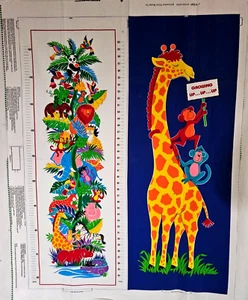 Jungle Animals Growth Chart Fabric Panel 35 X 46 Inches Cotton Cut & Sew - Picture 1 of 2