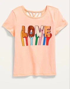 Old Navy Kid Girls Size Large (10-12) Short Sleeve Lattice Back Tee T-Shirt - Picture 1 of 2
