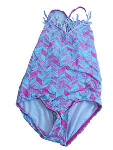 Billabong Fringed One Piece Swimsuit Girls sz 4 PMU Chevron Print - Picture 1 of 2