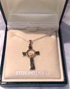Claddagh Cross Necklace Sterling Silver- Irish Love Loyalty Friendship NEW - Picture 1 of 20