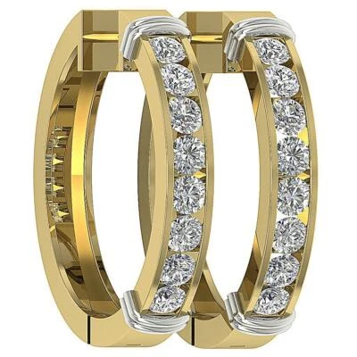 Genuine Diamond I1 G 1.85 Ct Circle Hoops Earrings Channel Set 14K Yellow Gold - Image 1 of 4